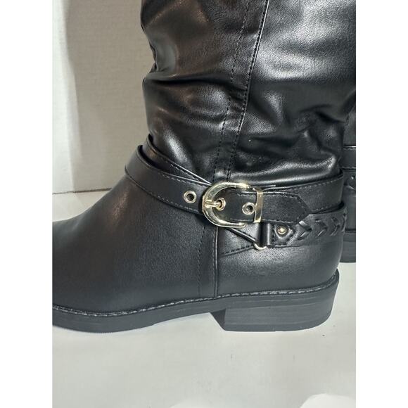 XOXO Marah-C Black Knee High Boots 8.5M Faux Leather Slouch Buckle Zip Riding - Picture 7 of 16